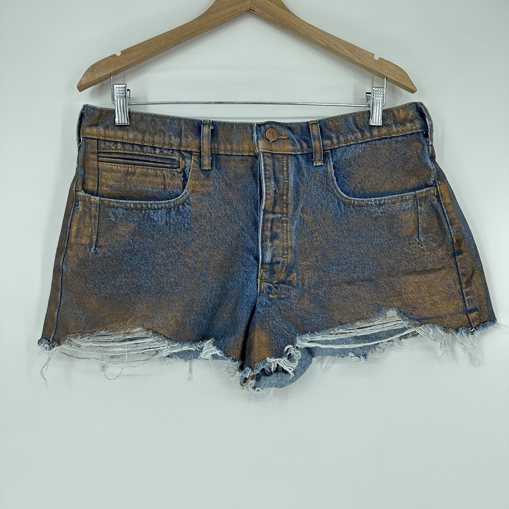 Devon Denim cut off Shorts Pilcro Coated Edition Anthropologie 34 Metallic